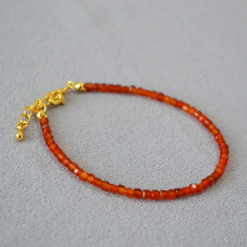 国潮新中式小众设计南红玛瑙切角方粒真石碎银子串珠简约项链手链详情12