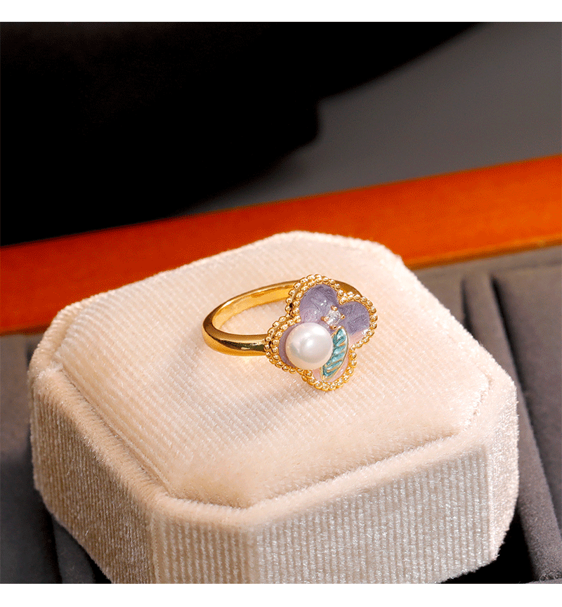Anillo de Hyacinth mujer pintura al óleo colección nacional maré esmaltado anillo de cuatro hojas diseño original sentido anillo abierto anillo de dedo indicador accesorios pic 4