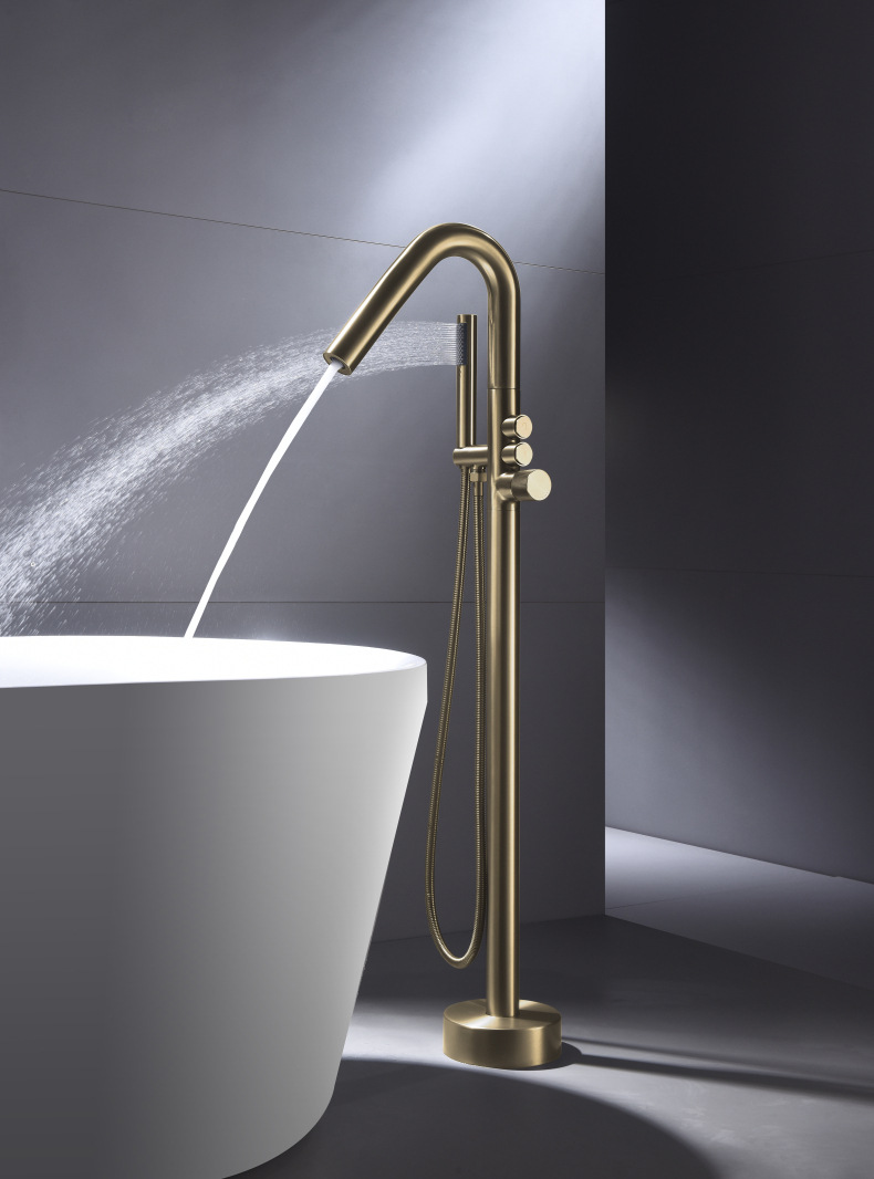 Cross-border exclusive floor-standing shower head set, hotel engineering bathtub, shower tub, edge faucet, shower head, brushed gold pic 1
