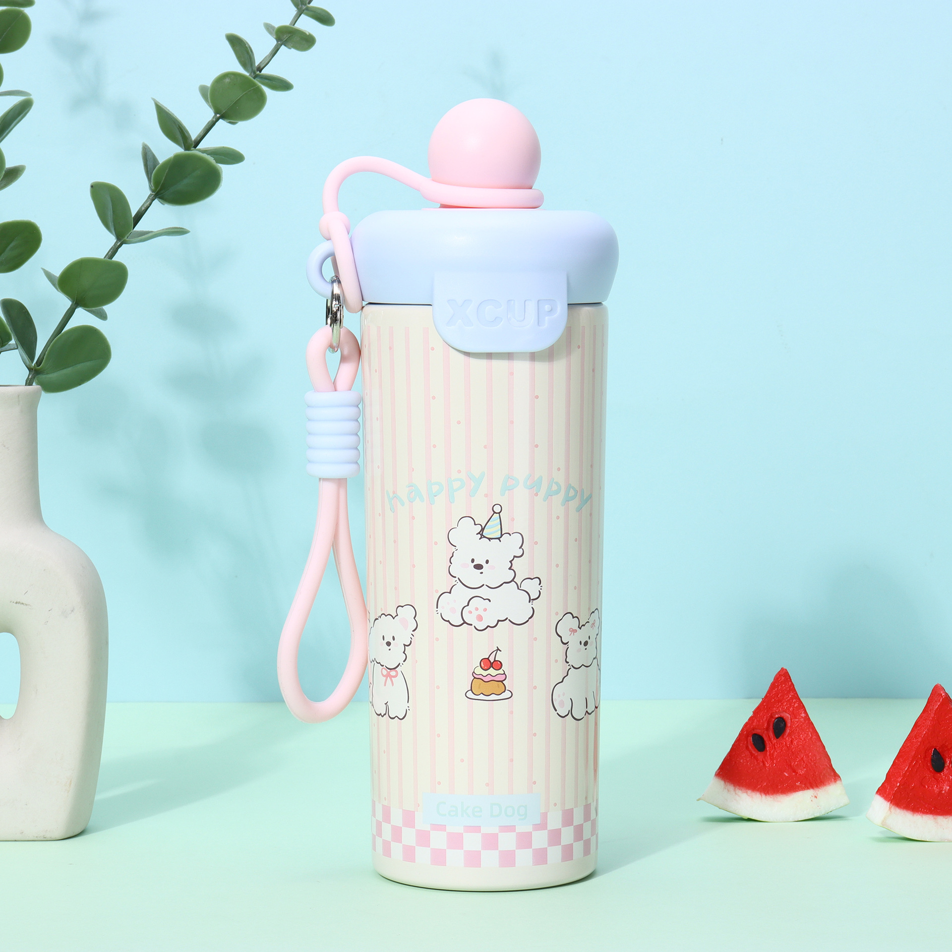 高颜值316不锈钢浮球保温杯新款卡通花茶塑料吸管杯提绳水杯批发详情11