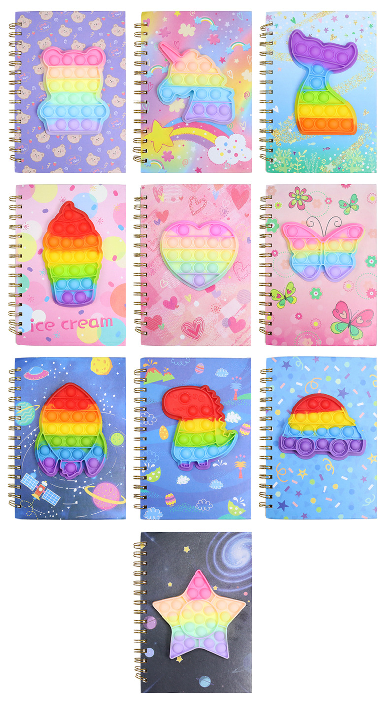 A5卡通解压笔记本灭鼠先锋彩虹金属线圈本学生硅胶泡泡手账记事本详情7