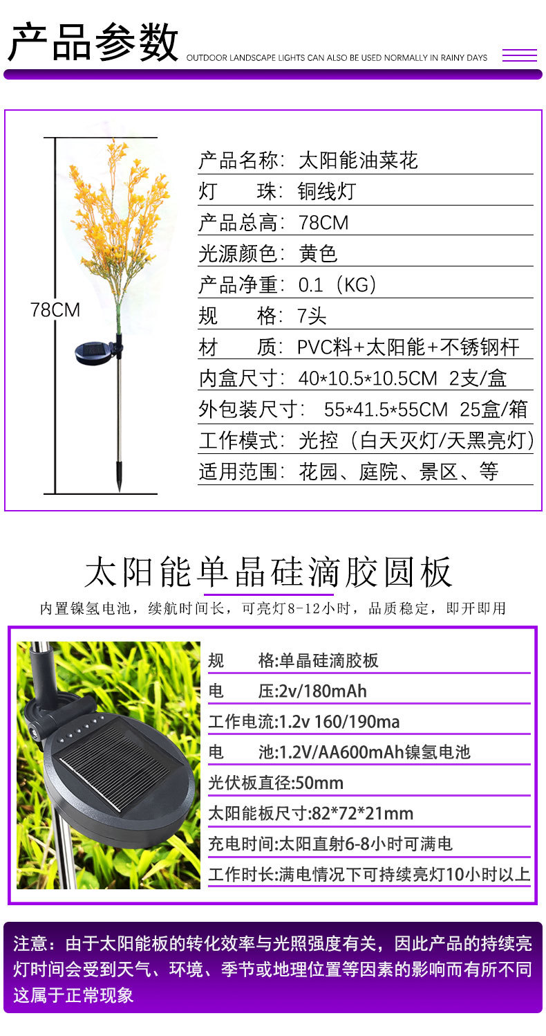 跨境新款led太阳能油菜花灯 小区花园插地灯户外田园太阳能草坪灯详情7