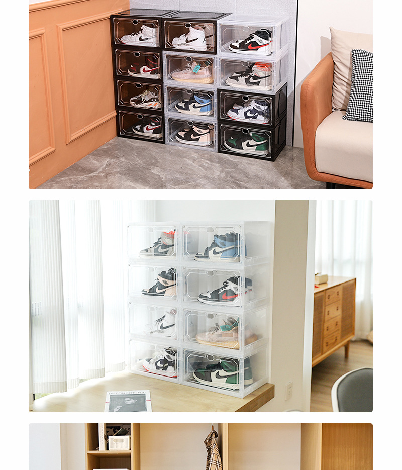 Non-assembly magnetic side-opening basketball shoe box acrylic transparent storage. Fold and pull to use the transparent shoe box pic 27