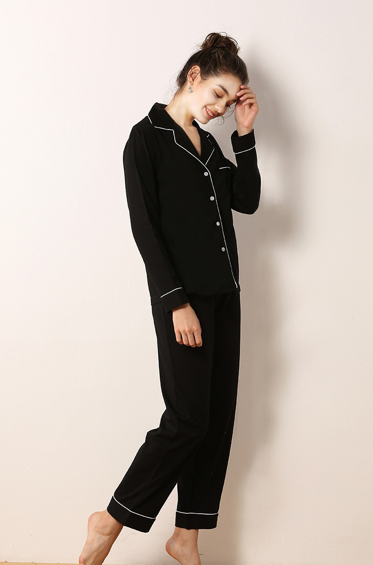 T开衫加大秋新款针织棉家居服套装女长袖舒适睡衣欧美衬衫式睡衣详情5