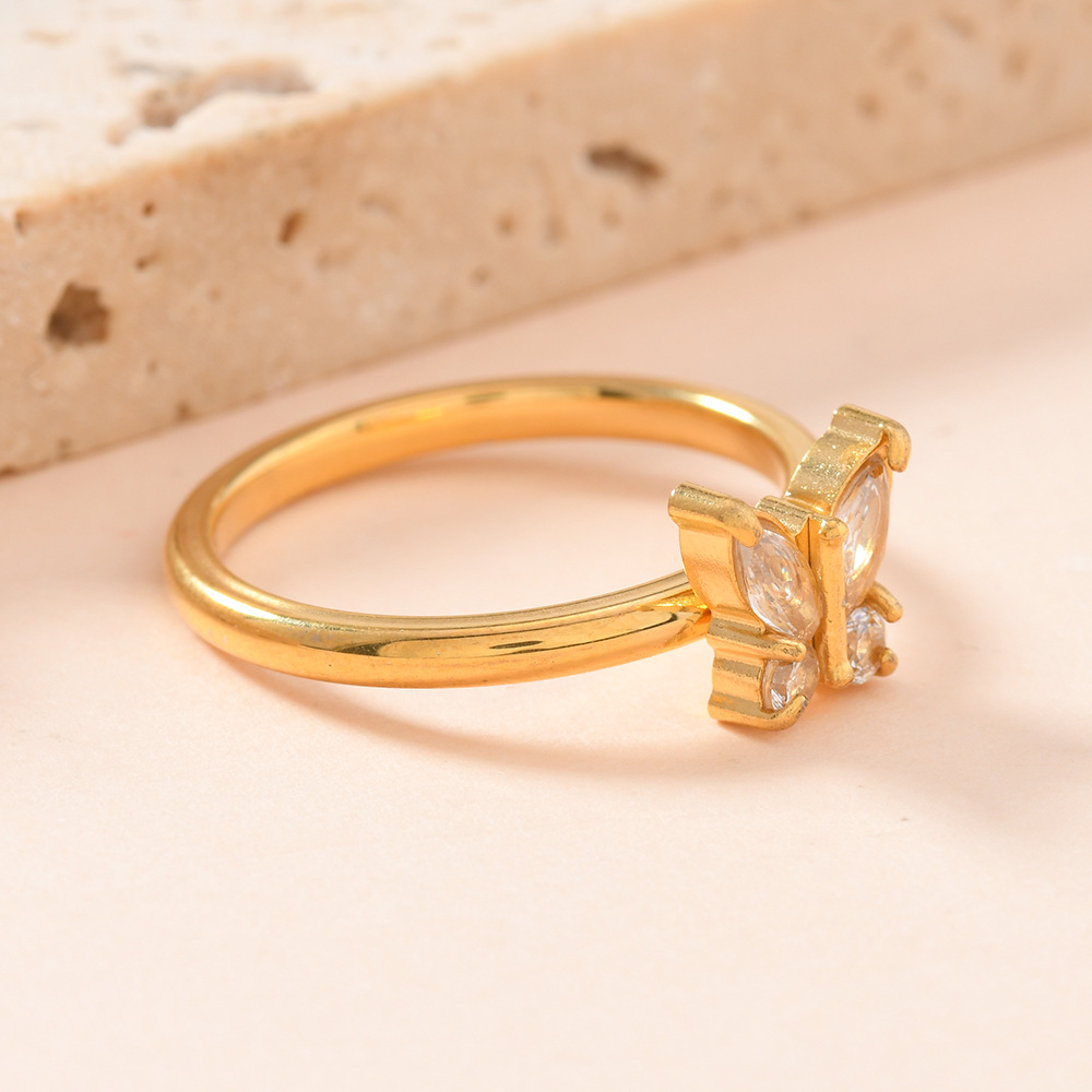 欧美跨境不锈钢戒指女轻奢百搭2mm蝴蝶形镶钻戒指潮流手饰品厂家详情5