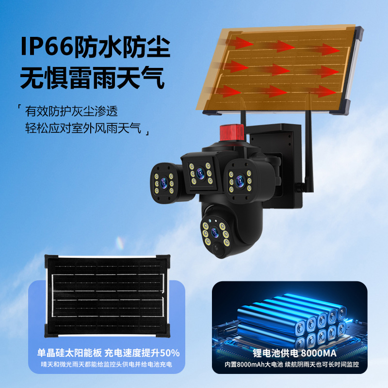 foozac three-screen solar monitor night vision high-definition outdoor orchard camera without electricity or network pic 7
