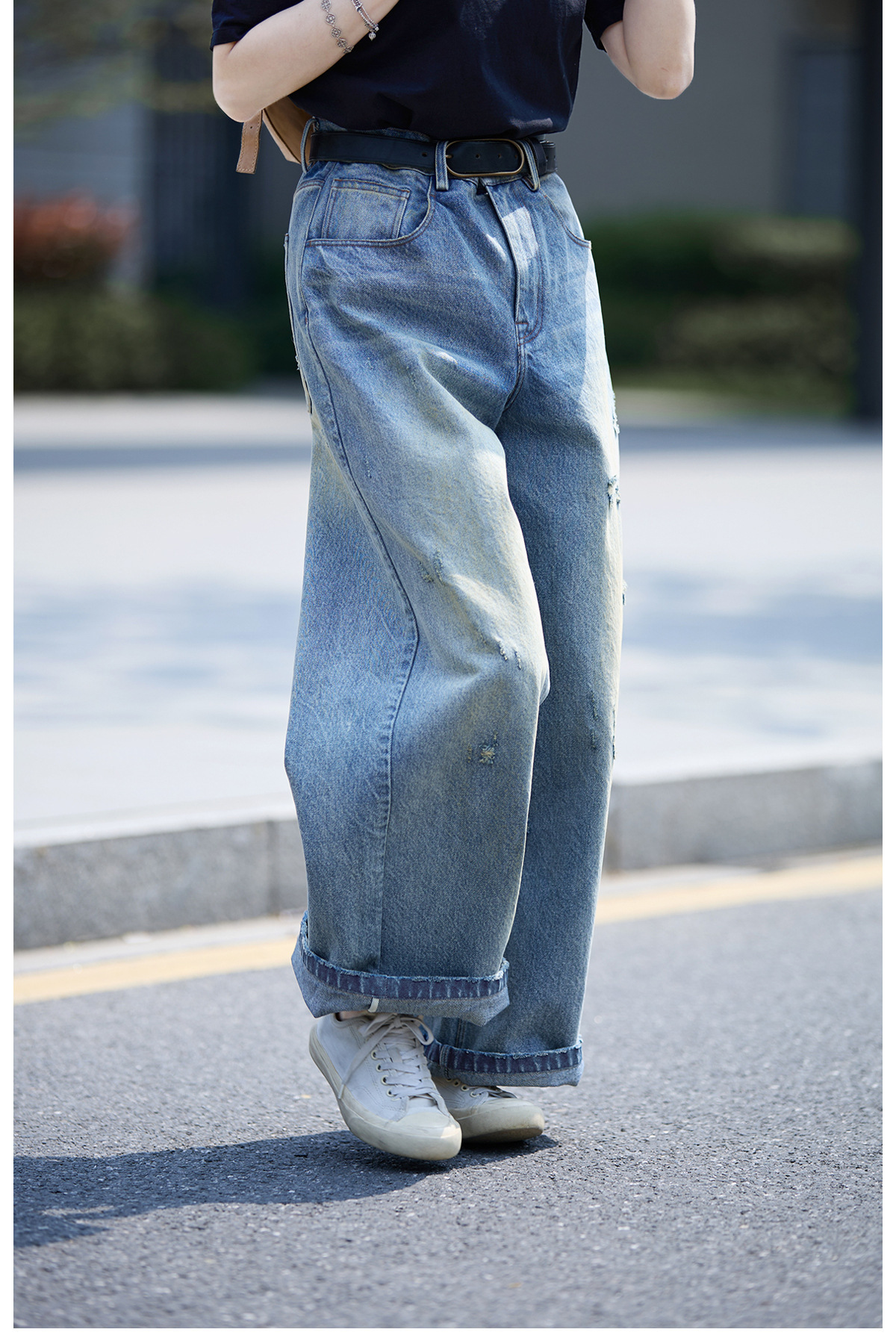 【 Random Thoughts 】 Summer Storm Ripped Heavy Washed jeans straight-leg pants for all four seasons pic 32