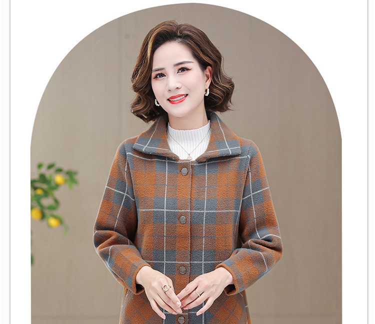中年妈妈秋装毛呢子外套洋气2024新款中老年女春秋冬时尚格子上衣详情18
