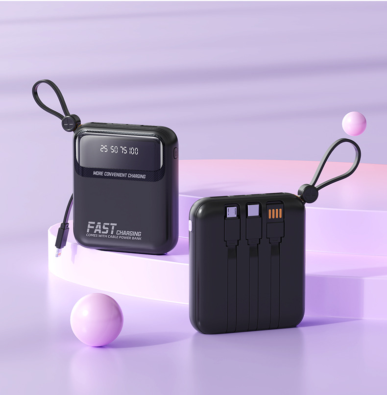 迷你大容量自带线20000毫安充电宝小巧便携移动电源礼品LOGO跨境详情20