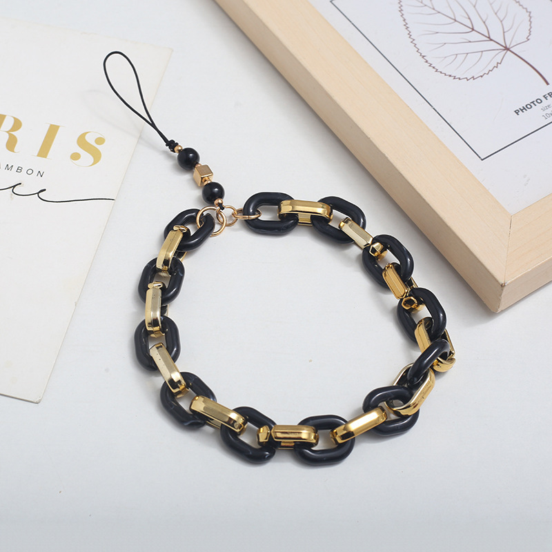 厂家直销时尚新款亚克力手机链条复古混金编制玉石百搭手机绳女详情3