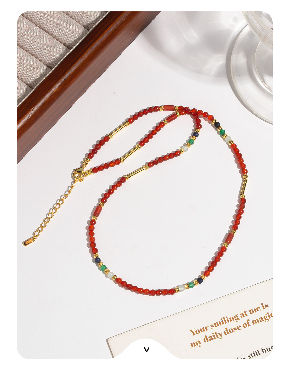 新款天然石彩色串珠项链 简约夏季小清新甜酷混色串珠锁骨链项链详情10