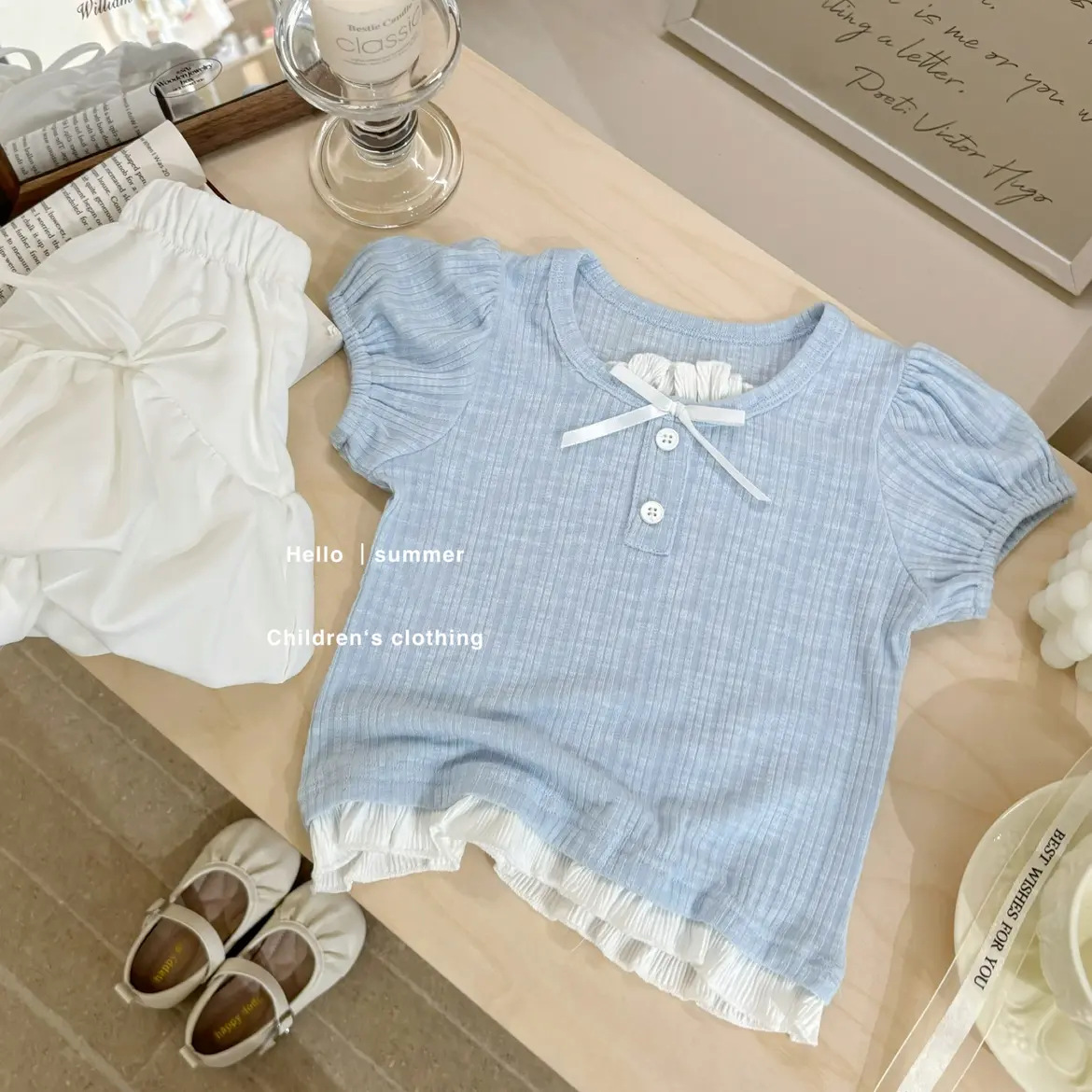 25 nuevo verano bebé niña floral coreano versión niño algodón manga corta camiseta set de dos piezas falda corta top pic 3