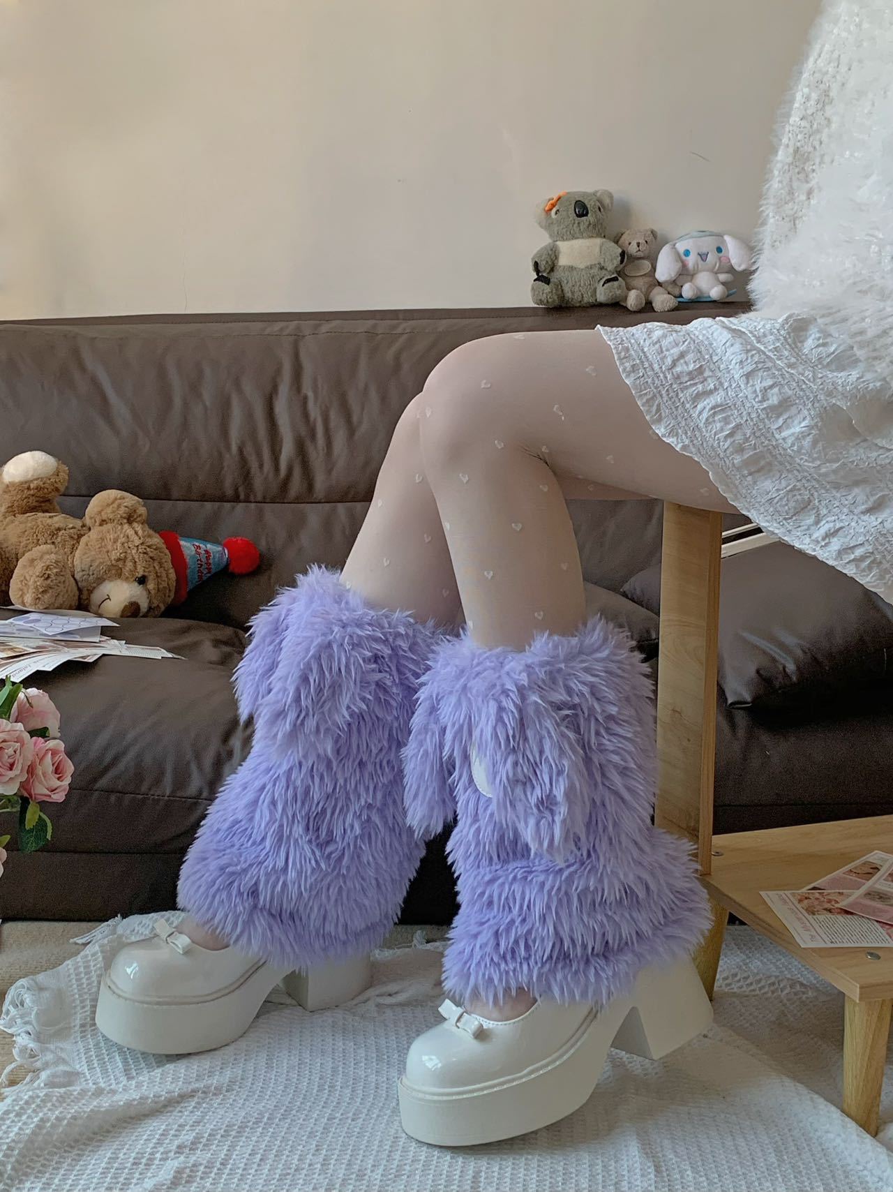 原创Y2K怪怪眼毛绒时尚保暖袜套毛毛腿袜保暖加厚腿套堆堆袜脚套详情6