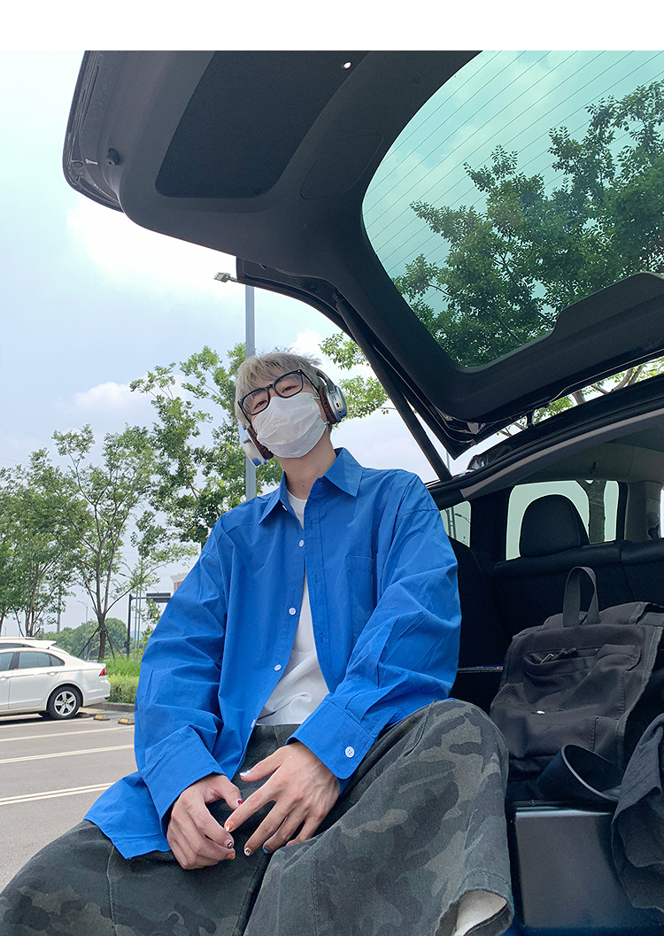 简恒薄款纯棉纯色衬衫男士长袖宽松防晒外套秋季痞帅日系休闲衬衣 pic 10