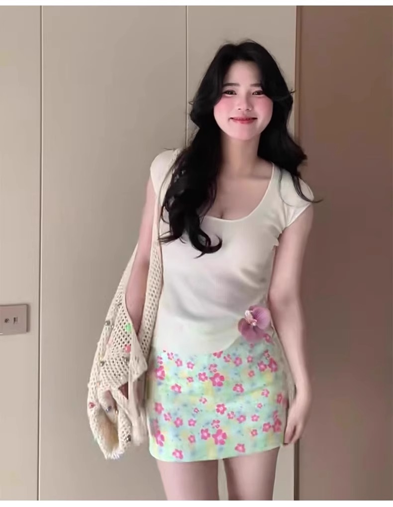 油画碎花包臀裙a字半身裙女夏2025新款小个子蓝色多巴胺绝美短裙详情18
