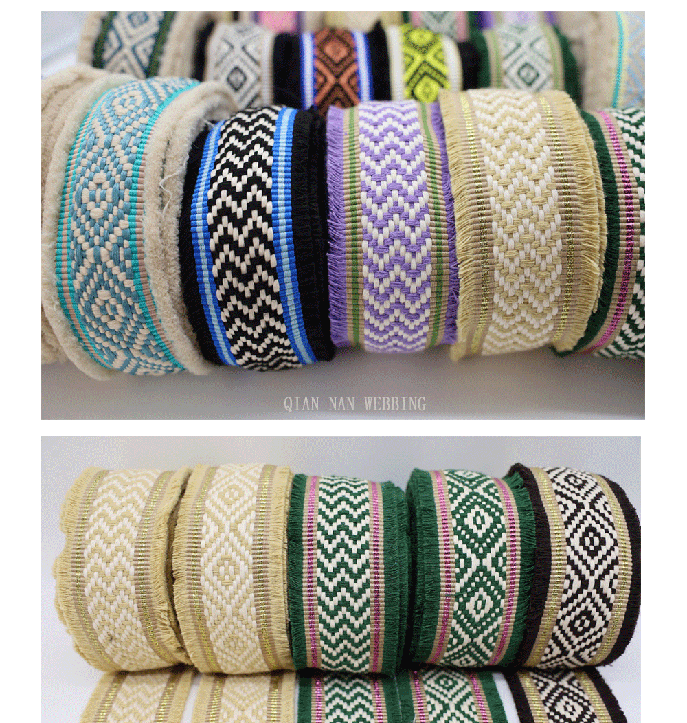 Factory direct supply of 60mm wide fringed tassel ethnic style jacquard webbing for luggage straps, clothing, shoes and hats, and decorative accessories pic 3