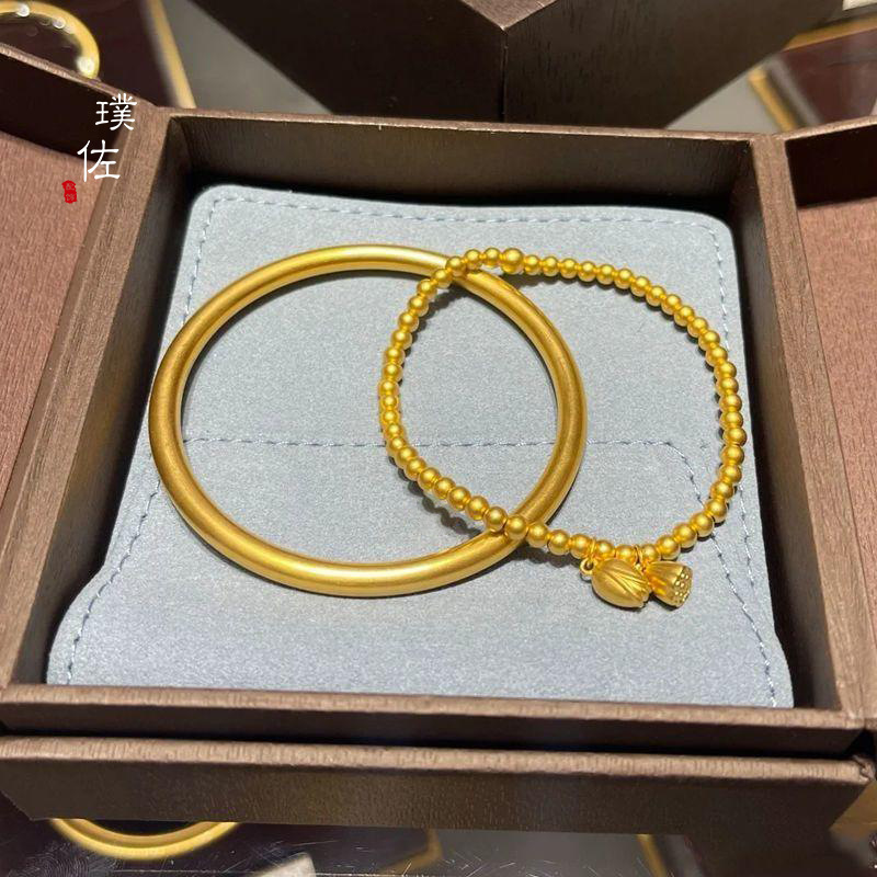 金店同款古法沙金传承手镯两世欢莲蓬手链轻奢气质百搭叠戴手饰详情1