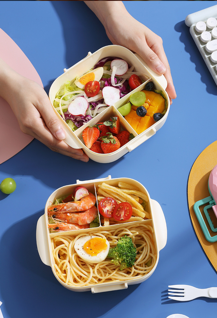 Nordic InS-style modern sealed lunch box, student dormitory bento box with lid, multi-functional compartments bowl with fork and spoon pic 27