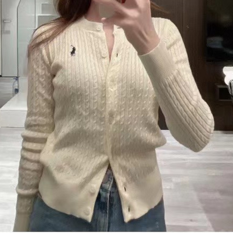 25可扫码马标拉夫女装小麻花针织开衫修身经典款polo纯色圆领外搭详情3