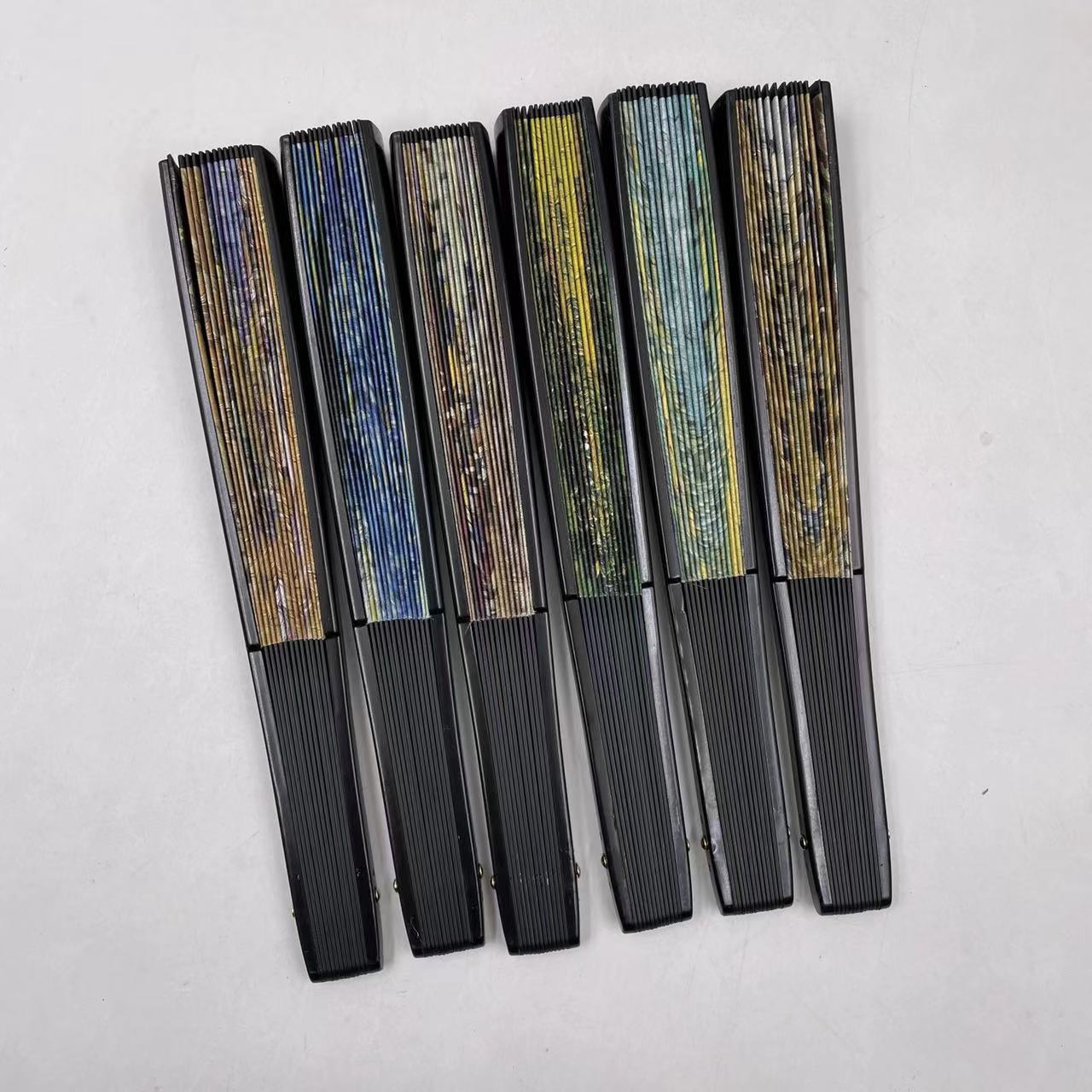 New oil painting series festival folding fans, popular hand fans in Europe and America, large fans, double-sided landscape printed fans pic 23