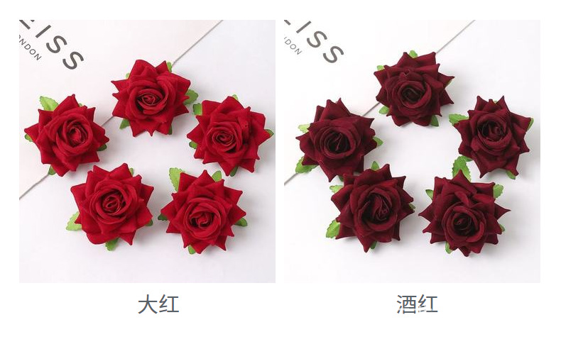 绒布玫瑰6cm仿真花婚礼场景布置居家装饰DIY发夹头饰簪花配件假花办公文化仿真园艺玫瑰详情10