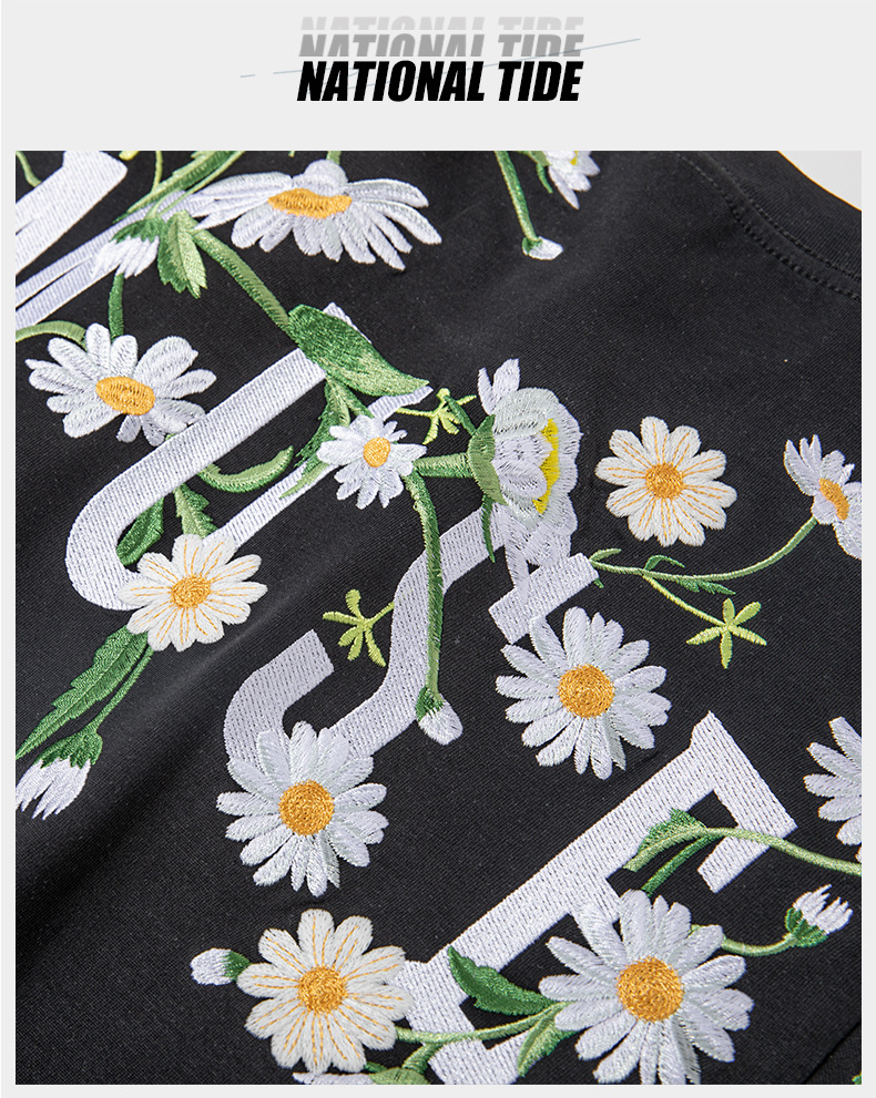 2025 New embroidered light changing flower bed branch short-sleeved Chinese-style round-neck loose half-sleeve pic 9