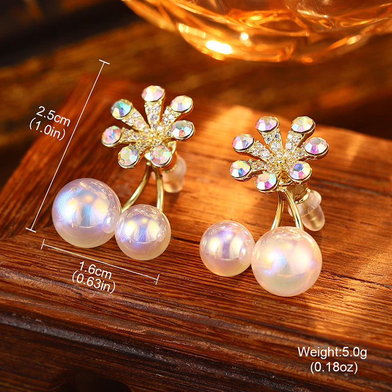 S925银针天然珍珠锆石耳钉花朵流苏多层耳环高级耳饰批发抖音爆款详情40