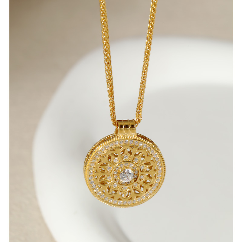 925纯银项链罗盘八宝吊坠女轻奢高级感小众时尚锆石ins毛衣链饰品详情7