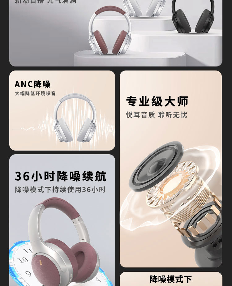 爱虎耳机跨境新品ANC头戴式蓝牙耳机 ANC 801降噪无线长续航耳麦可折叠详情3