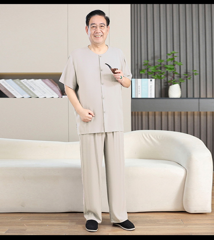 中老年棉绸男士开衫爷爷居家服套装唐装短袖长裤睡衣休闲爸爸装夏详情17