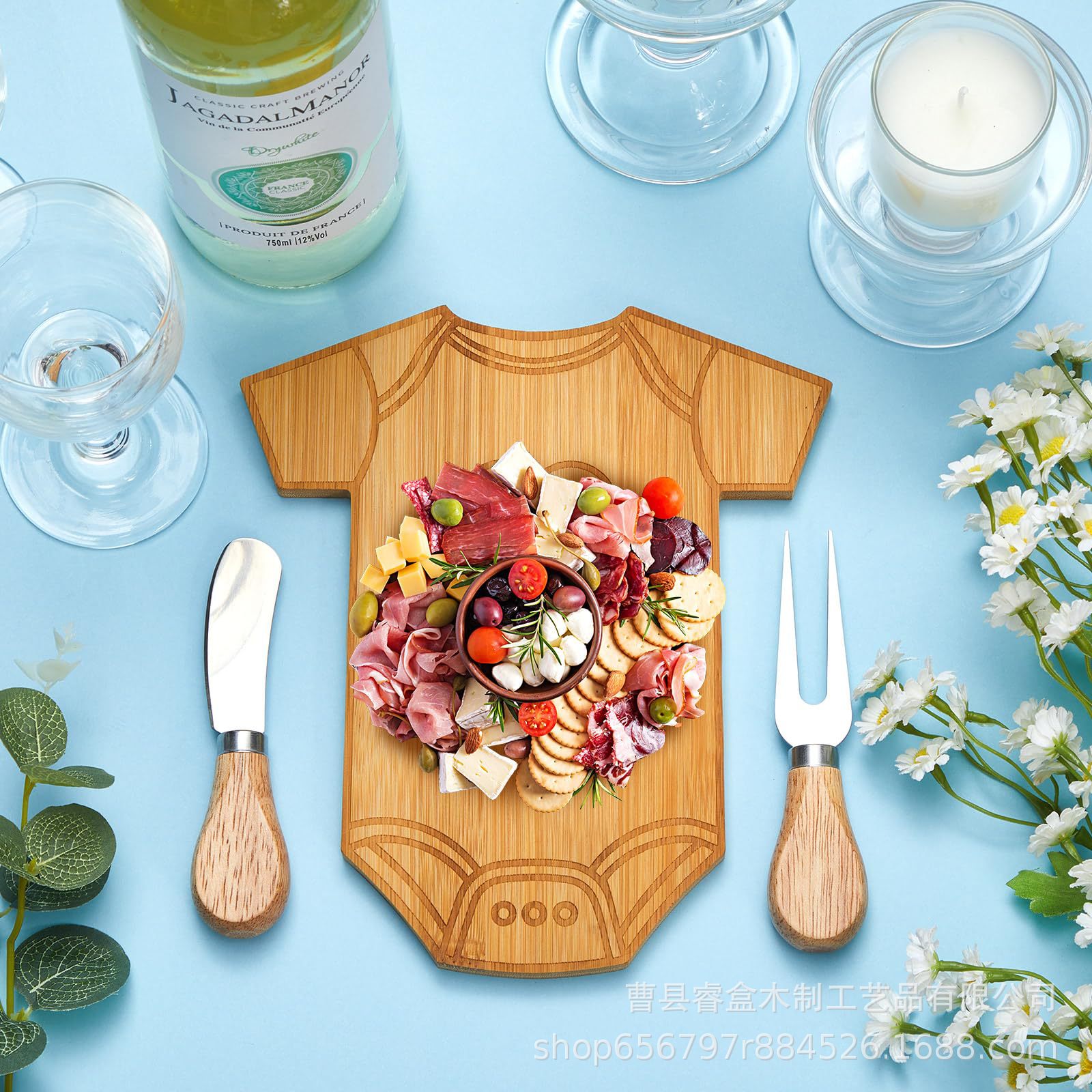 现货木制餐用托盘家用牛排披萨水果点心零食早餐下午茶餐具套装详情9