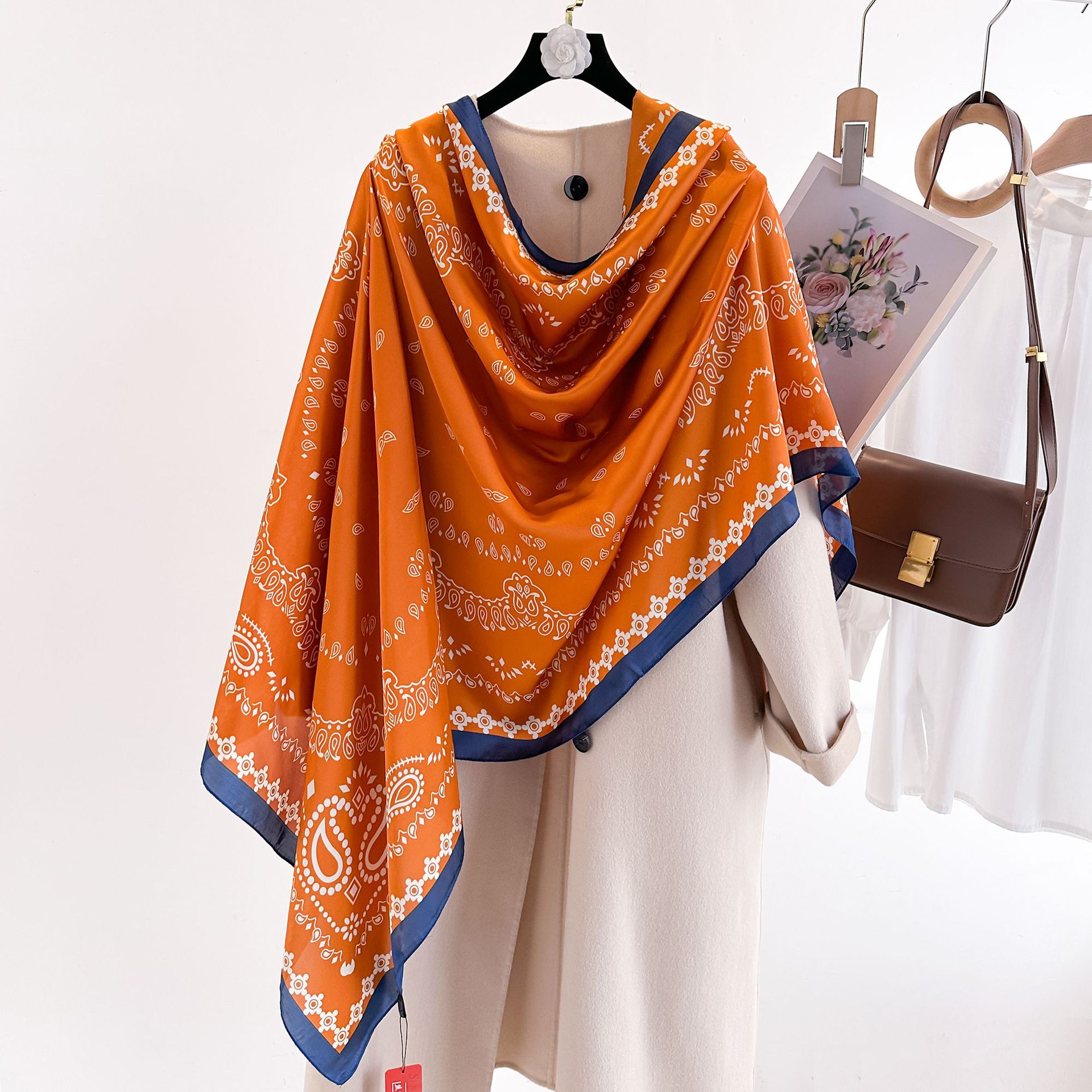 国潮2024春夏仿真丝巾旅游防晒沙滩巾印花长款气质丽锦段围巾围脖批发详情5