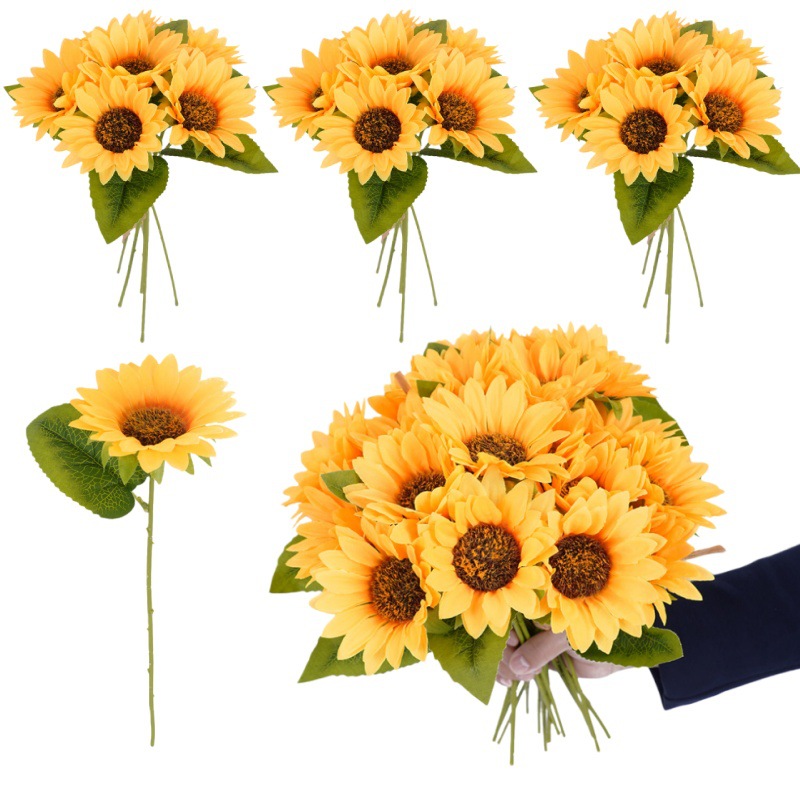 仿真花向日葵手捧花太阳花家居装饰摄影道具婚礼用花假花绿植批发详情1