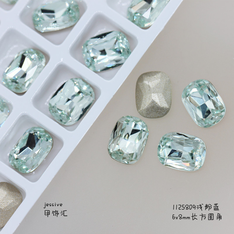 新款饰品K9淡粉蓝多切面尖底钻异形水晶歪心华子同款指甲饰品批发详情8
