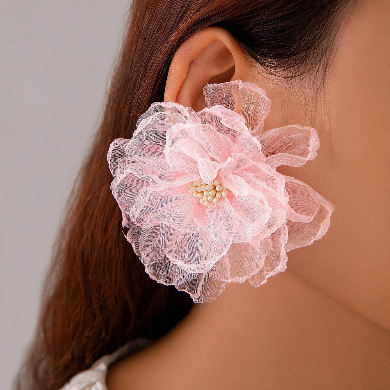 欧美跨境时尚清新布艺花朵流苏串珠优雅甜美情人节礼物耳坠耳环女详情4