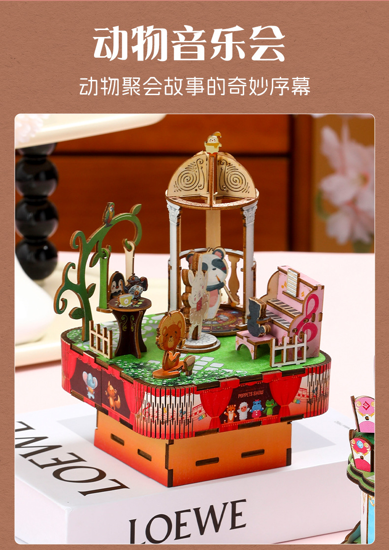 Wooden assembly DIY music box, fun cultural and creative Alice Tea Party, Magic castle music box, classic replica assembly handcrafted gift pic 12