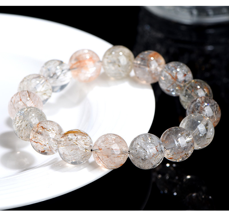 久雅水晶 天然黑金超七圈手链 黑色钛晶超七手链圆珠手串 批发详情19