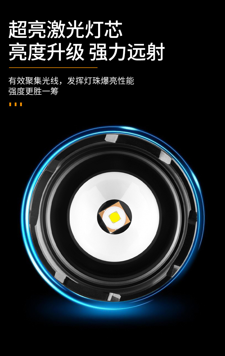 跨境新款苍龙白激光LED照明手电筒充电变焦户外远射大功率超亮强详情7