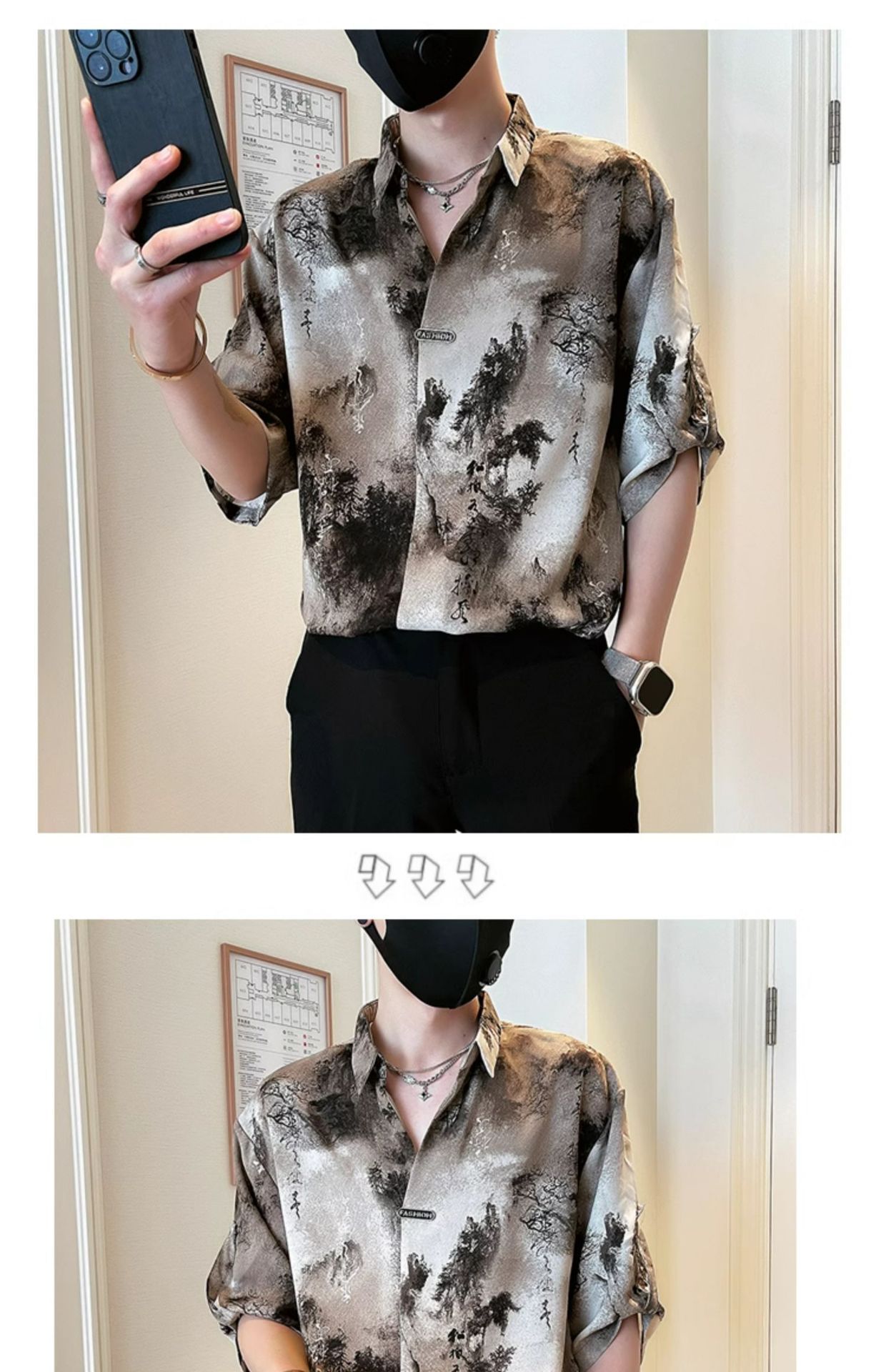 新中式国风衬衫男短袖休闲痞帅水墨扎染衬衣2025新款男士夏装上衣详情25