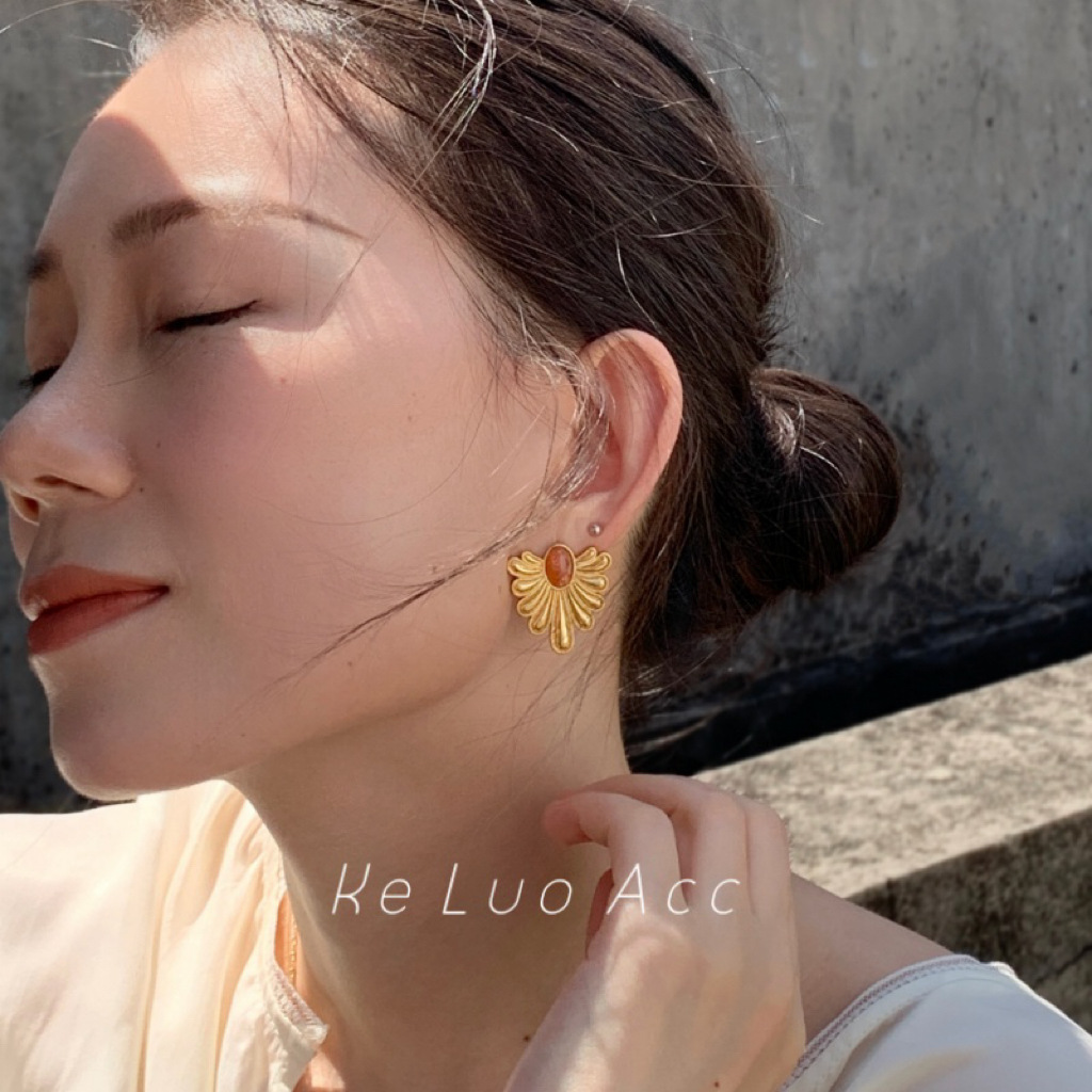 原创天然宝石耳环欧美精致复古耳饰轻奢高级感小众翅膀水滴耳环女详情12