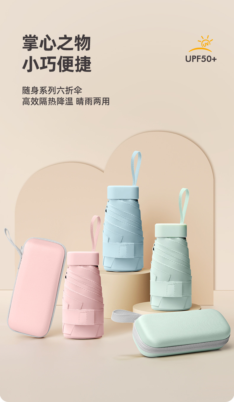 六折胶囊太阳伞迷你小巧便携防晒防紫外线女折叠遮阳雨伞厂家批发详情1