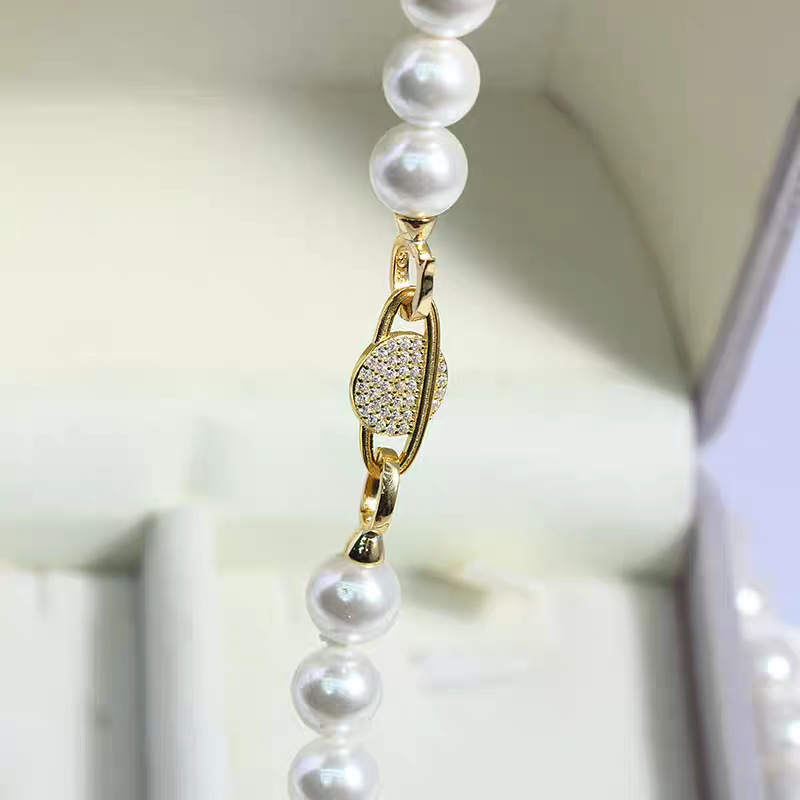 Micro-inlaid T-shaped zircon 18K gold-plated color retention double-ring pearl buckle bracelet, sweater necklace, camellia diy accessory matching pic 1