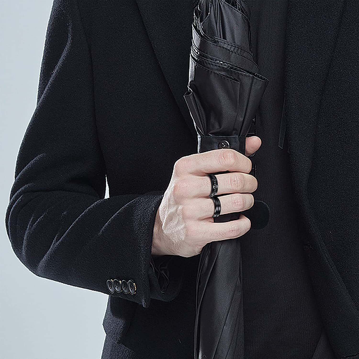 亚马逊爆款情侣套装钛钢戒指嘻哈赛博朋克风旋转指环希音新款饰品详情4