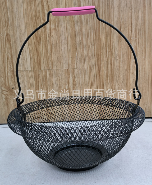 家用铁艺镂空收纳篮木柄手提篮手提果蔬篮浴室厨房多功能收纳篮详情5