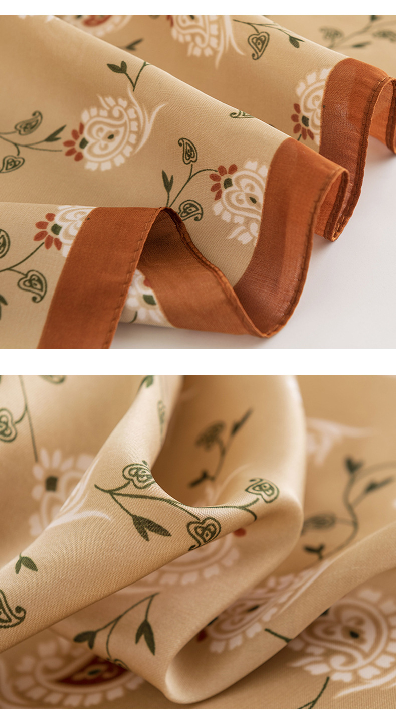 A pastoral floral small square scarf, a fresh and elegant spring professional dress, a natural and sweet printed silk-like scarf pic 7