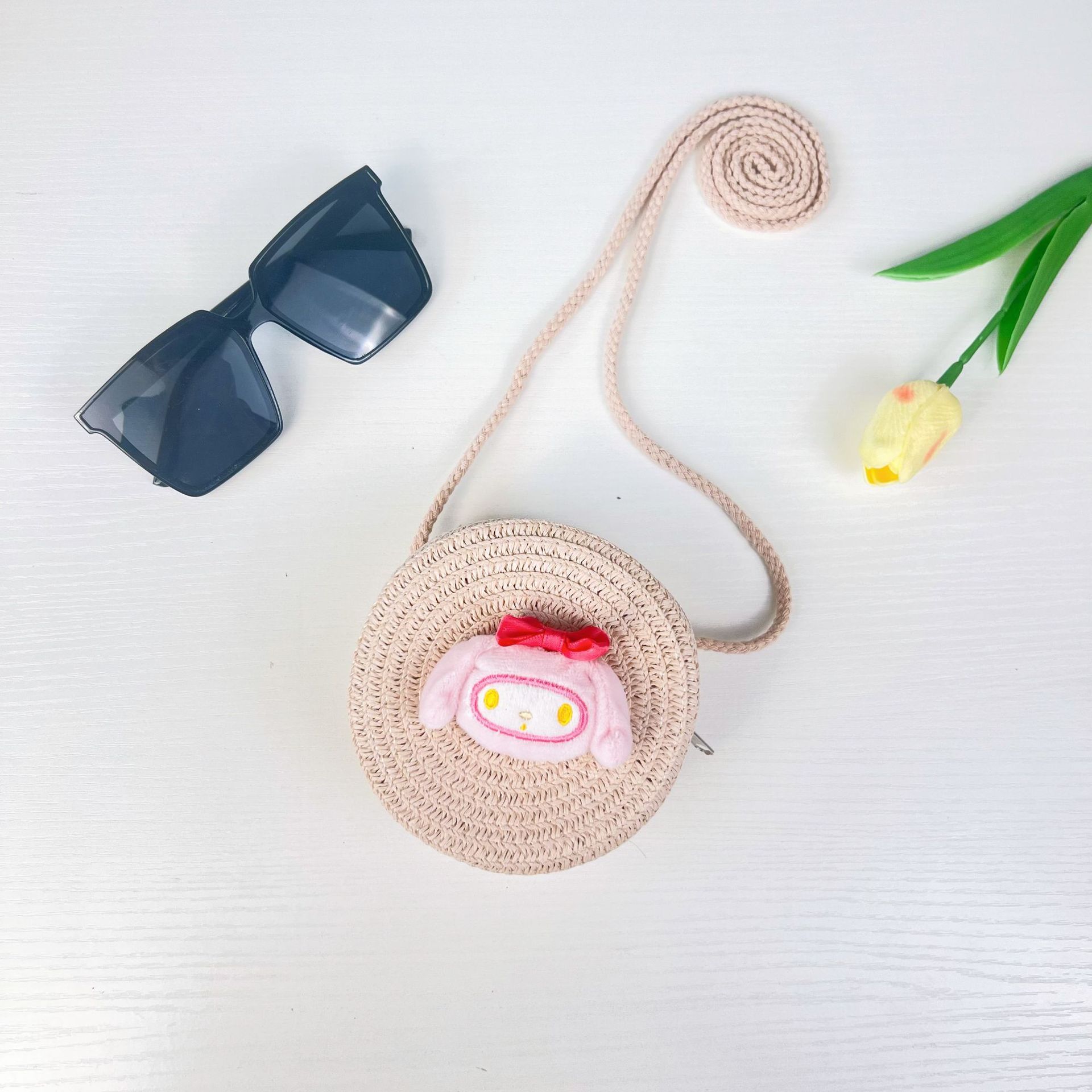 儿童手工编织包包可爱卡通猫草编小包男女童小圆包宝宝零钱包批发详情34