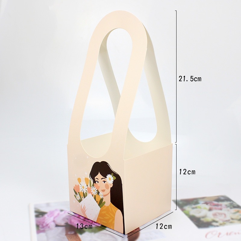三八妇女节女神节提手康乃馨花束包装花艺纸袋勾底白卡礼品袋详情3