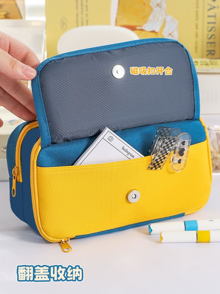 大容量2025新款手提9层撞色笔袋小众男女通用简约多层文具袋详情5