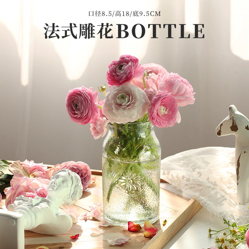 Retro light luxury embossed transparent French glass small vase, ins style home decoration, pocket-sized living room flower arrangement vase pic 7