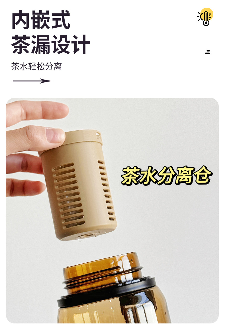 便携大容量运动水杯带吸管夏天学生上学直饮杯茶水分离塑料杯批发详情8